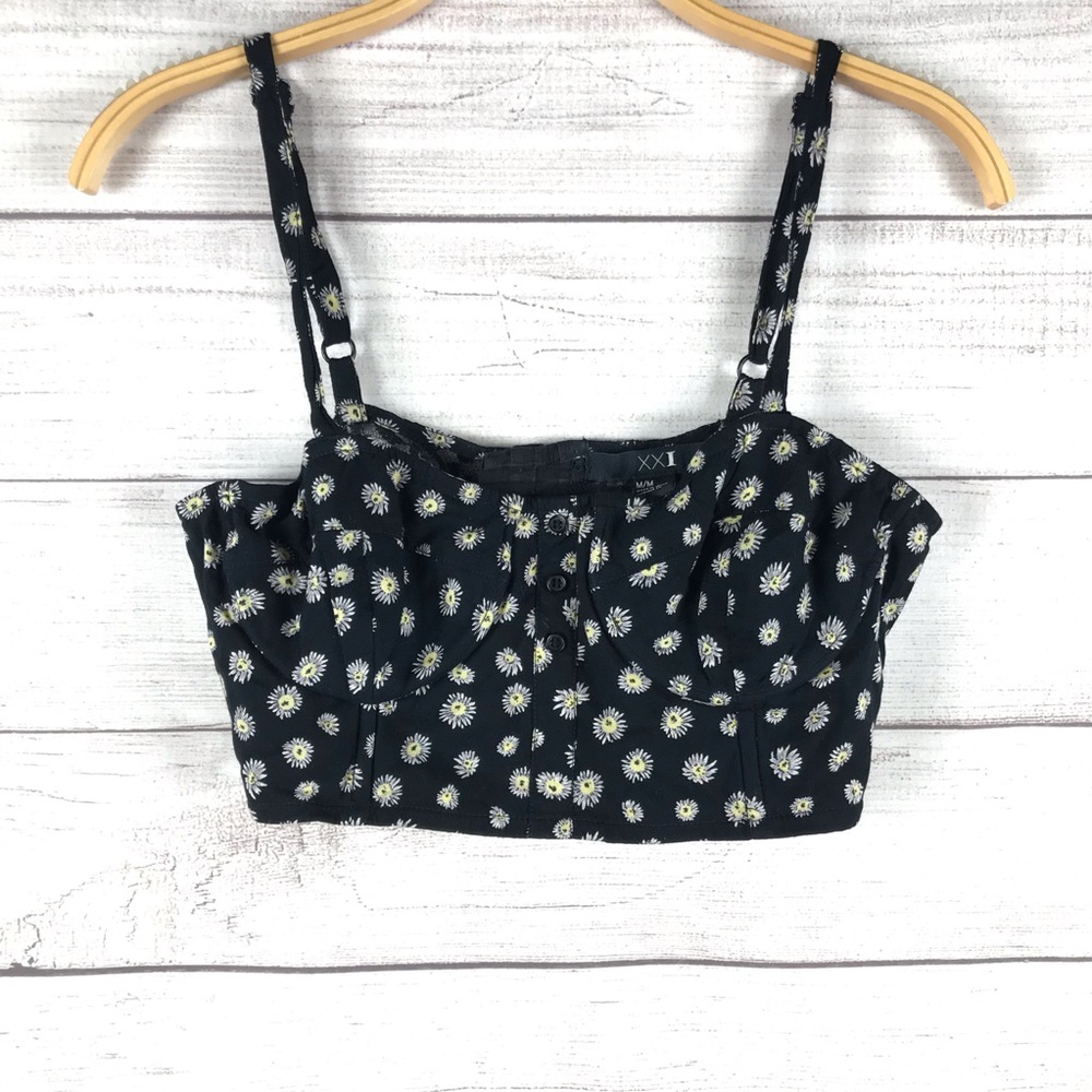 Forever 21 Sunflower Cami Strap Bralett Crop Top M